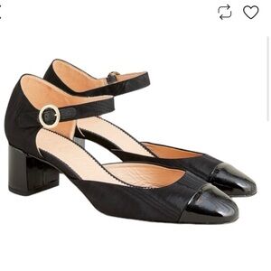 J. Crew Black Moiré Ankle Strap Heels